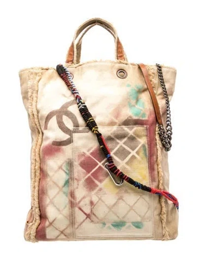 Pre-owned Chanel Graffiti Art School Oh My Boy Tote In Neutral