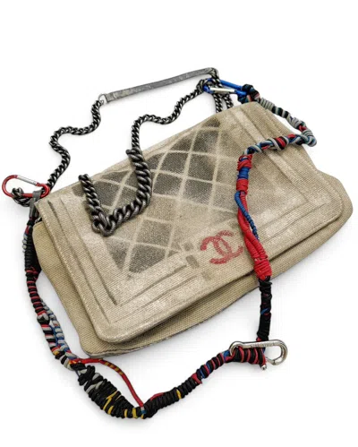 Pre-owned Chanel Grail Graffiti Art School Bungee Bag Oh My Boy In Beige