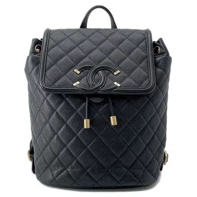 Pre-owned Chanel Grained Calfskin Backpack () In Black