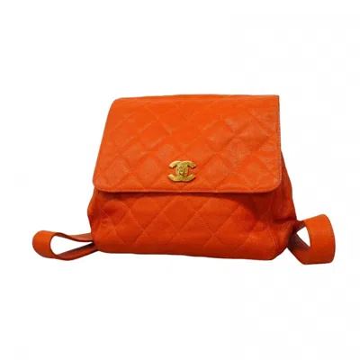 Pre-owned Chanel Grained Calfskin Backpack () In Orange