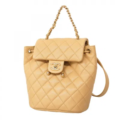 Pre-owned Chanel Grained Calfskin Backpack () In Sand