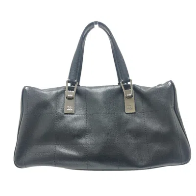 Pre-owned Chanel Grained Calfskin Boston Bag Handbag () In Black