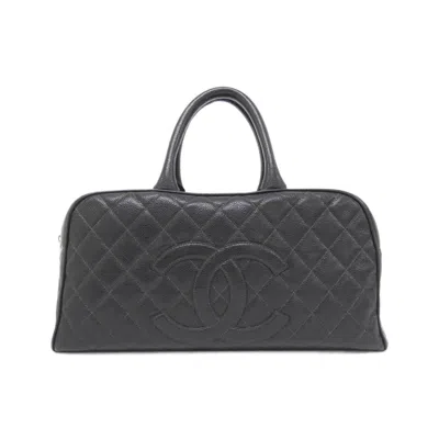 Pre-owned Chanel Grained Calfskin Boston Bag Handbag () In Black