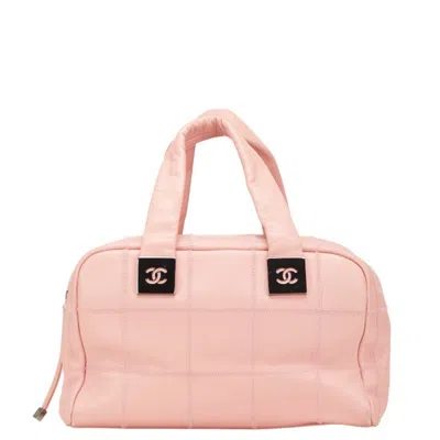 Pre-owned Chanel Grained Calfskin Boston Bag Handbag () In Pink