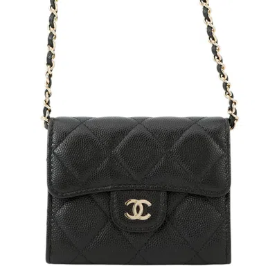 Pre-owned Chanel Grained Calfskin Business Card Case () In Black
