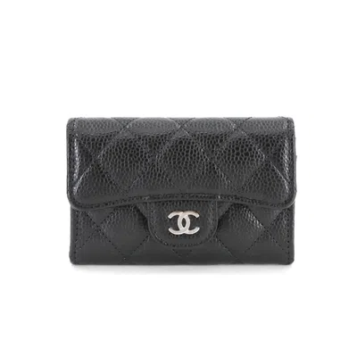 Pre-owned Chanel Grained Calfskin Business Card Case () In Black