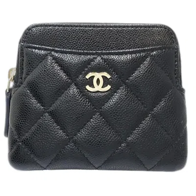 Pre-owned Chanel Grained Calfskin Card Case () In Black