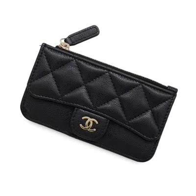 Pre-owned Chanel Grained Calfskin Card Case () In Black