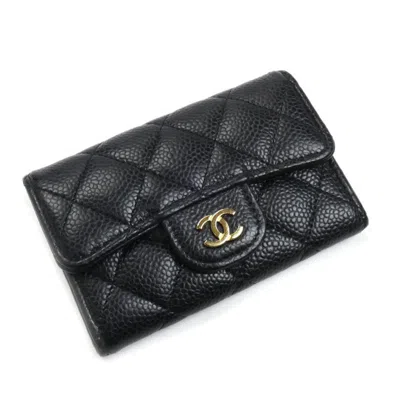 Pre-owned Chanel Grained Calfskin Card Case () In Black
