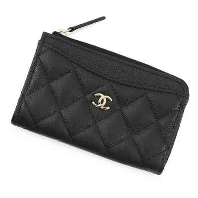 Pre-owned Chanel Grained Calfskin Card Case () In Black