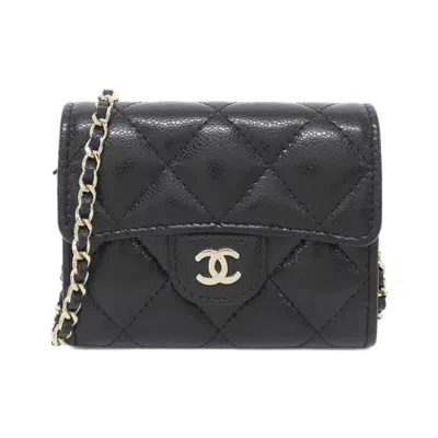 Pre-owned Chanel Grained Calfskin Card Case () In Black