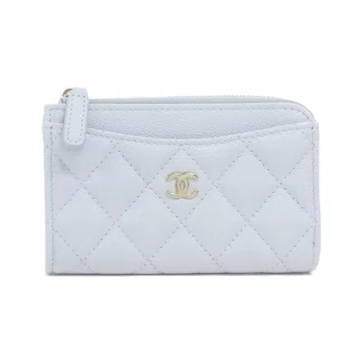 Pre-owned Chanel Grained Calfskin Card Case () In Blue