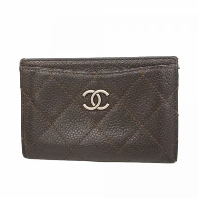 Pre-owned Chanel Grained Calfskin Card Case () In Brown