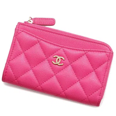Pre-owned Chanel Grained Calfskin Card Case () In Pink