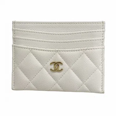 Pre-owned Chanel Grained Calfskin Card Case () In White