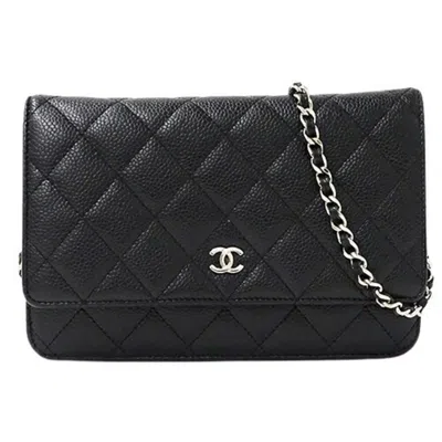 Pre-owned Chanel Grained Calfskin Chain/shoulder Wallet () In Black