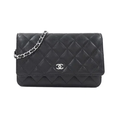 Pre-owned Chanel Grained Calfskin Chain/shoulder Wallet () In Black