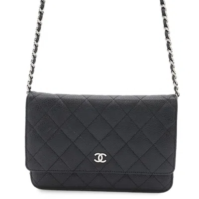 Pre-owned Chanel Grained Calfskin Chain/shoulder Wallet () In Black