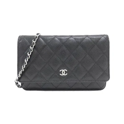 Pre-owned Chanel Grained Calfskin Chain/shoulder Wallet () In Black