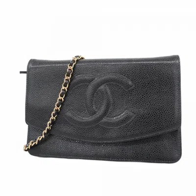 Pre-owned Chanel Grained Calfskin Chain/shoulder Wallet () In Black