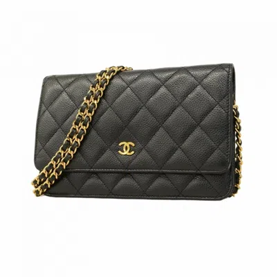 Pre-owned Chanel Grained Calfskin Chain/shoulder Wallet () In Black