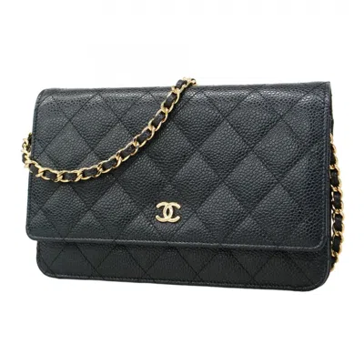 Pre-owned Chanel Grained Calfskin Chain/shoulder Wallet () In Black