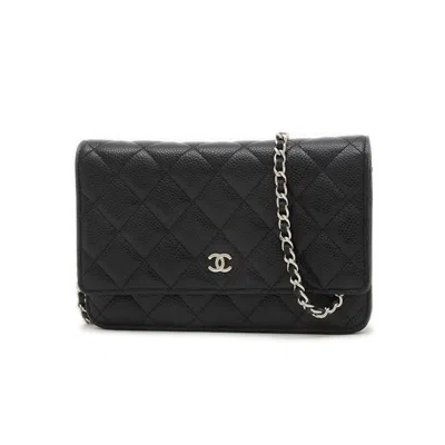 Pre-owned Chanel Grained Calfskin Chain/shoulder Wallet () In Black