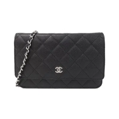 Pre-owned Chanel Grained Calfskin Chain/shoulder Wallet () In Black
