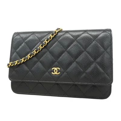 Pre-owned Chanel Grained Calfskin Chain/shoulder Wallet () In Black