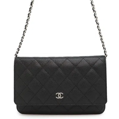 Pre-owned Chanel Grained Calfskin Chain/shoulder Wallet () In Black