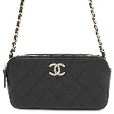 Pre-owned Chanel Grained Calfskin Chain/shoulder Wallet () In Black