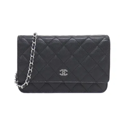 Pre-owned Chanel Grained Calfskin Chain/shoulder Wallet () In Black