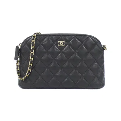 Pre-owned Chanel Grained Calfskin Chain/shoulder Wallet () In Black
