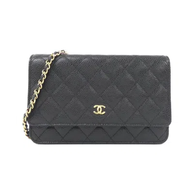 Pre-owned Chanel Grained Calfskin Chain/shoulder Wallet () In Black