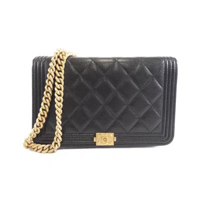 Pre-owned Chanel Grained Calfskin Chain/shoulder Wallet () In Black