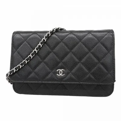 Pre-owned Chanel Grained Calfskin Chain/shoulder Wallet () In Black