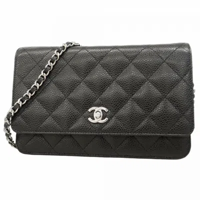 Pre-owned Chanel Grained Calfskin Chain/shoulder Wallet () In Black