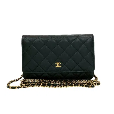 Pre-owned Chanel Grained Calfskin Chain/shoulder Wallet () In Black
