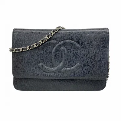 Pre-owned Chanel Grained Calfskin Chain/shoulder Wallet () In Black