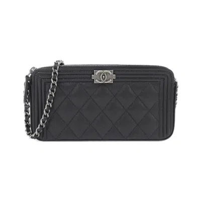 Pre-owned Chanel Grained Calfskin Chain/shoulder Wallet () In Black