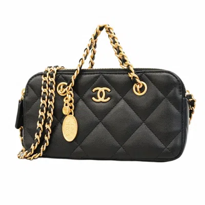 Pre-owned Chanel Grained Calfskin Chain/shoulder Wallet () In Black