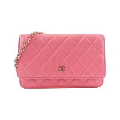 Pre-owned Chanel Grained Calfskin Chain/shoulder Wallet () In Gold