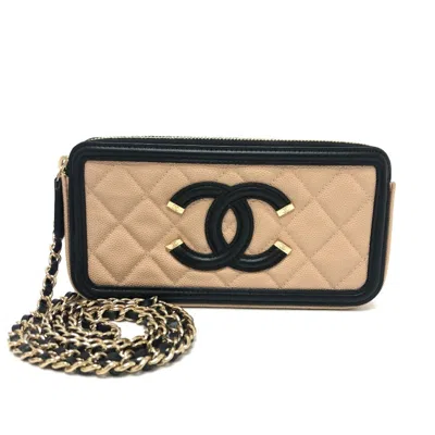 Pre-owned Chanel Grained Calfskin Chain/shoulder Wallet () In Multi