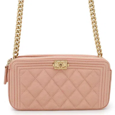 Pre-owned Chanel Grained Calfskin Chain/shoulder Wallet () In Pink