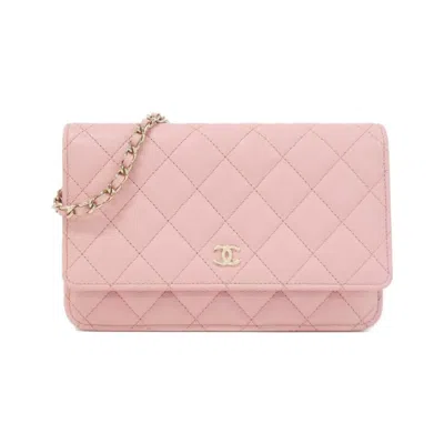 Pre-owned Chanel Grained Calfskin Chain/shoulder Wallet () In Pink