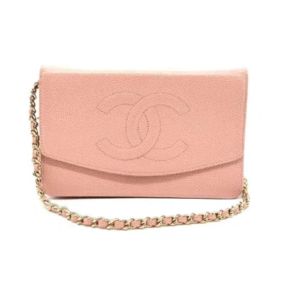 Pre-owned Chanel Grained Calfskin Chain/shoulder Wallet () In Pink