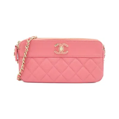 Pre-owned Chanel Grained Calfskin Chain/shoulder Wallet () In Pink