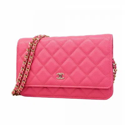 Pre-owned Chanel Grained Calfskin Chain/shoulder Wallet () In Pink