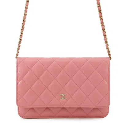 Pre-owned Chanel Grained Calfskin Chain/shoulder Wallet () In Pink