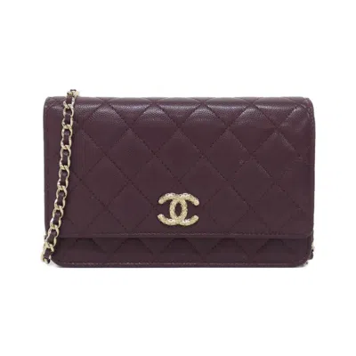 Pre-owned Chanel Grained Calfskin Chain/shoulder Wallet () In Red